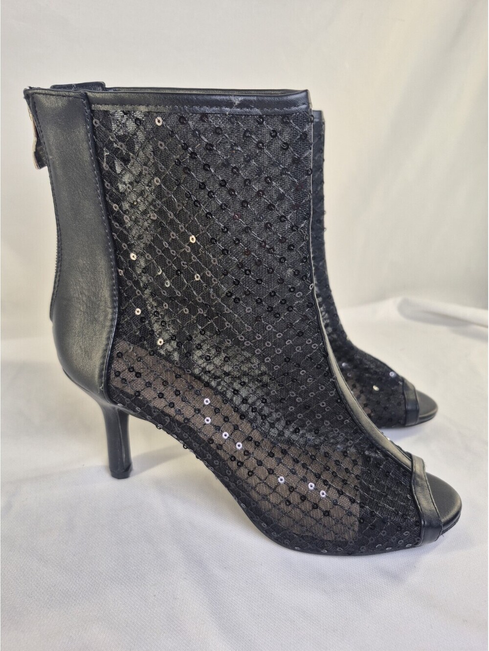 Jessica Carlye Women's 8 Laney 14L Black Mesh Ankle Boots Heels Sequin